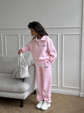 2025 Pink Casual Simple Letter Embroidery Set Women's High-End Autumn And Winter Sweater Straight Trousers Two Sets 68HZ