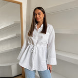 Spring And Summer Fashion Simple Design Feel White Cotton Loose Collar Tie With Niche Lady Shirt 68HZ