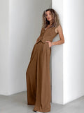 Sexy Temperament Wide Shoulder Strap V-Neck Sleeveless Vest Mid-Sleeves Wide-Footed Trousers Two-Set Autumn Casual Suit 68HZ