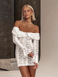 New Spring And Summer Sexy Shoulder Lace Trumpet Horn Sleeves To Pack A Hundred Dress Dress Women 68HZ