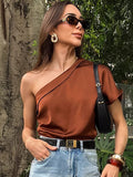 Spring And Summer New Irregular Collared Muted Shoulder T-Shirt 2025 Fashion Top Lady 68HZ