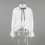 Autumn 2025 New Women's Long Sleeves Thin Laminated Lotus Leaf Tops High-End Feel Shirt 68HZ