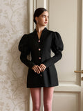 Hepburn Style Black Short A-Sale High-End Women's New Light Luxury V-Neck Bubble Sleeve Dress 68HZ
