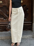 Spring And Summer 2025 New Pure Cotton Beige Dress Slim Slim High Waist Pocket Open Skirt Half Dress Women's Dress 68HZ