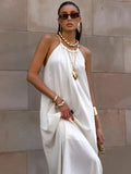 White Sexy Temperament Loose Holiday Wind Hanging Neck Dress 2025 Summer Fashion New Long Dress 68HZ