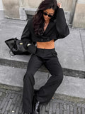 2025 Commuter Suit Women Two Sets Of Retro Collar Two Buckle Loose Umbilled Short Coat Suit Suit 68HZ