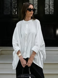 New Women's Commuting Design In Autumn 2025 Pure Cotton Open Forked Loose Cape Casual White Shirt 68HZ