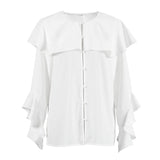 Women's Clothing In Autumn 2025 New Gentle Style French Rounded Collar Lotus Leaf Side Design Sense Long-Sleeved Shirt 68HZ