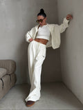 Simple 2025 Autumn New Lazy Hooded Women's Niche Coat Straight Trousers Two Sets 68HZ