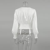 Autumn 2025 Fashion Design Thick Bright Color Clove Long Sleeves Of The United Women's Shirt Commute Wind V Collar Short Top 68HZ