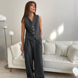 Summer New Neutral Minimalist Gray Sleeveless Vest Set Fashion Women's Two-Set 68HZ