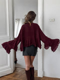 Brown Chiffon Small Collar Lotus Side Horn Sleeve Shirt 2025 Spring And Summer Fashion New Top Woman 68HZ