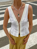 2025 Summer New Cotton Splicing Lace Jersey Sleeveless Top French Comfortable Simple Vest Vest 68HZ