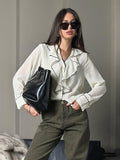 New Fashion Commuting Color Lotus Leaf Side Long-Sleeved Lady Shirt Spring And Summer Temperament Comfortable Cardigan Women's Clothing 68HZ