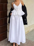White Holiday Cotton Sling Sling Vest Long Skirt Set 2025 Summer New Two-Piece Set 68HZ