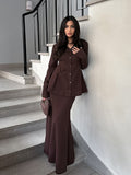 Autumn Fashion Commuting Explosion Brown Suit Sexy V-Neck Long Sleeves Cuscult Temperament Fishtail Dress Suit Woman 68HZ