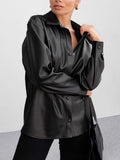 Plus Velvet Fender Loose Locomotive Wind Black Leather Coat 2025 Autumn And Winter Fashion New Coat Woman 68HZ