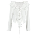 Autumn New Fashion White Cunt Casual Lotus Side Sexy Temperament With Long-Sleeved Ladies Shirt 68HZ