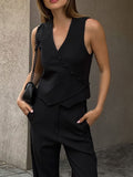 Commuting Apricot Cotton Vest Vest Broad Leg Trousers Two Sets Of Women 2025 Summer Deconstruction Design Set 68HZ