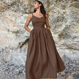 French Kaqi Cotton Canperable Sling High-Waisted Dress 2025 New Holiday Dress 68HZ