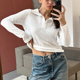 Summer New White Commuter Wind Collar Long-Sleeved POLO Shirt Vest 2025 Fashion Woman 68HZ