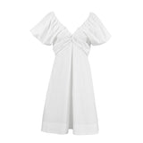 White French Cotton Foam Sleeve V Tie Dress 2025 Summer Fashion New Short Dress 68HZ