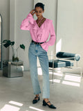 French New Lotus Leaf Side Solid Color V-Neck Bubble Sleeve Shirt 2025 Spring And Autumn Small Design Feeling 68HZ