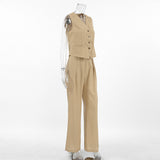 Fashion Solid Cotton Commuting V Collar Vest Trousers Two Sets Of Summer Casual Suit Women 68HZ