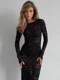 Autumn 2025 Sexy Lace Long Sleeves Clairvoyant Jice Dress Fashion Women's Dress 68HZ