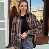 2025 Women's New Trend Chic Autumn Blouse Collar Long Plaid Shirt 68HZ