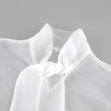 2025 Spring Sexy Perspective Mesh Long-Sleeved Top Folded High-End Bubble Bubble Sleeves To Play The Shirt Woman 68HZ