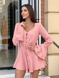 2025 Bubble Wrinkled Pure Cotton Pink Jumpsuit Woman Autumn Design Sleeve Jumper 68HZ
