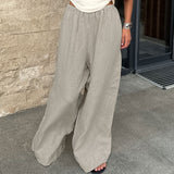 Spring And Summer Commuting Lazy Cotton Tnut Fashion Wide-Footed Trousers Loose Pocket Trousers Women's Clothing 68HZ