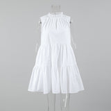 Spring And Summer White Temperament Dress Round Collar Sexy Bow Tie With Elegant Loose Short Dress Women's Dress 68HZ
