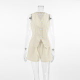 Cotton Commuting Style Casual Sleeveless Vest Shorts Set Summer Fashion Kaqi Women's Two-Set 68HZ