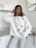 2025 Dachshund Embroidered Jacket Sweater Women's Autumn And Winter T-Shirt T-Shirt 68HZ