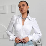 2025 French Body-Repair Cotton Short Temperament Long-Sleeved Shirt Autumn Fashion New Women's Top 68HZ