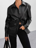 Plus Velvet Fender Loose Locomotive Wind Black Leather Coat 2025 Autumn And Winter Fashion New Coat Woman 68HZ