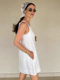 White Cotton U-Neck Temperament High-Waisted Dress 2025 Autumn Fashion New Short Dress 68HZ
