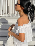 French White Cotton-Slamped Shoulder-Leaf Small Vest 2025 Summer Fashion New Top 68HZ