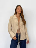 Casual Sexy Loose-Fitting Long-Sleeved White Cardigan Shirt Summer Cotton Shirt Woman 68HZ