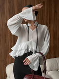 Autumn 2025 New Women's Long Sleeves Thin Laminated Lotus Leaf Tops High-End Feel Shirt 68HZ