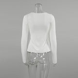 Autumn And Winter Leisure Temperament With A Little Transparent Sexy Knitted Round Collar Long-Sleeved Commuting T-Shirt White 68HZ