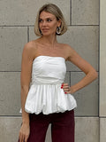 Summer New Sexy Solid Color Folding Buds Buds Fashion Embossed Vest Style Out-To-Shoulder Temperament 68HZ