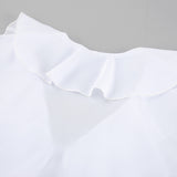 French Chiffon V-Neck Horn Sleeve Leaf Leaf Long-Sleeved Shirt 2025 Spring/Summer Fashion New T-Shirt 68HZ