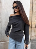 Sexy Babes Collared Shoulder T-Shirt Irregular T-Shirt 2025 Spring Fashion Top Girl 68HZ