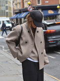 Brown French Style V-Neck Double Buckle Coat 2025 New Autumn Fall And Winter Suit Women's Clothing 68HZ