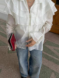 French Lotus Leaf Side Sky Silk Horn Horn Sleeve Lotus Leaf Shirt 2025 Spring And Summer Fashion New Top 68HZ