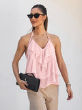 Spring And Summer Fashion Sexy Bare Back Hanging Neck With Clothes New Pink Lotus Side Sling Women's Clothing 68HZ