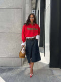 Easier And Thin Fashion Long-Sleeved Long-Sleeved Blouse Autumn Letter Print Half Zippered Women's Clothing 68HZ